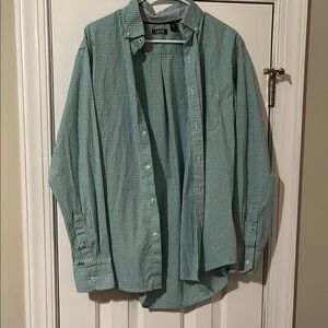 Izod Men's Green Gingham Button Down Shirt